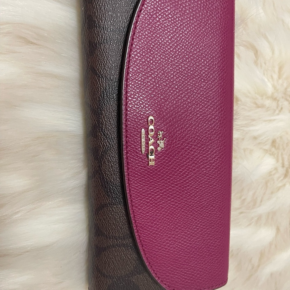 COACH ENVELOPE WALLET IN SIGNATURE CANVAS AND FUCHSIA